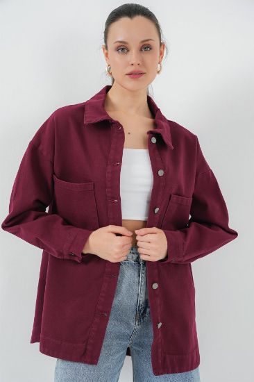 20192 Oversize Gabardin Gömlek Ceket - Bordo resmi